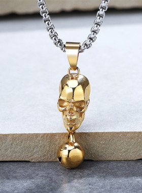 时尚钛钢项链 欧美复古朋克摇滚骷髅头钛钢项链 铃铛骷髅钛钢项链