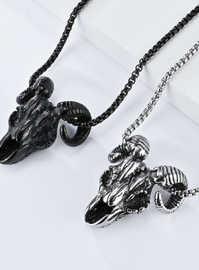 时尚钛钢项链 欧美复古骷髅山羊头个性暗黑恶魔撒旦钛钢项链