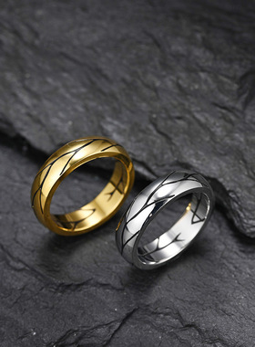 时尚钛钢戒指 ins原宿风简约裂纹文艺潮男简约钛钢戒指指环