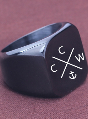 时尚钛钢戒指 激光镭射刻字母船锚图案戒指 方形图案钛钢戒指指环