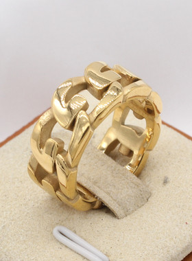 时尚钛钢男款戒指 欧美个性复古简约链条钛钢戒指指环