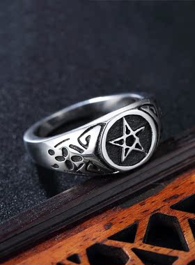 时尚钛钢男款戒指 复古星星欧美五星钛钢戒指五角星潮男指环现货