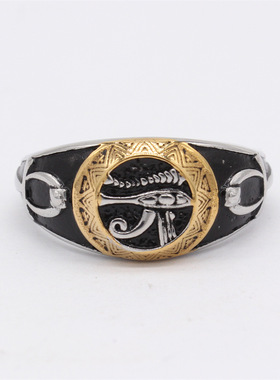 时尚钛钢男款戒指 欧美间金复古阿努比斯荷鲁斯之眼钛钢戒指指环