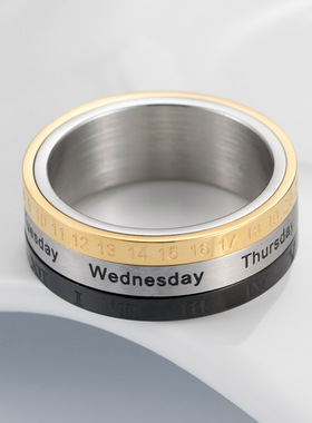 时尚男款钛钢戒指 欧美日历戒指 罗马数字时间钛钢男式戒指指环