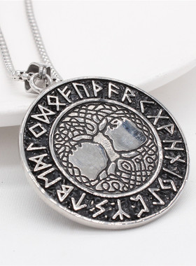 时尚钛钢项链 欧美个性复古北欧维京生命树圆牌吊坠男式钛钢项链