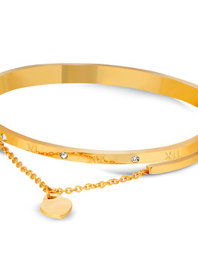 时尚风钛钢镶钻桃心卡扣手环