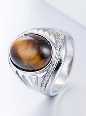 欧美风金色宝石椭圆形钛钢戒指