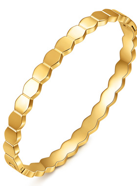 时尚钛钢手镯 几何简约六边形蜂巢手镯菱形光面卡扣钛钢手环手镯