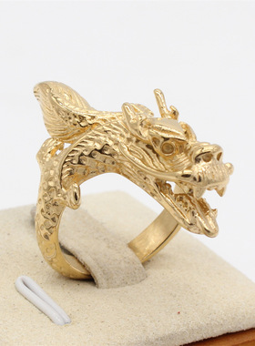 时尚钛钢男款戒指 个性复古龙形钛钢戒指指环 生肖龙戒指