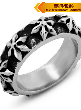 欧美风复古六芒星钛钢戒指