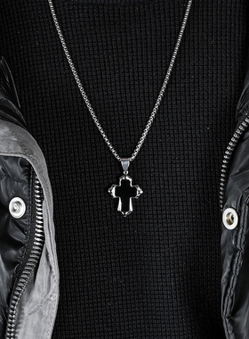 时尚钛钢项链 欧美简约中性风滴油十字架项链 手工抛光钛钢项链