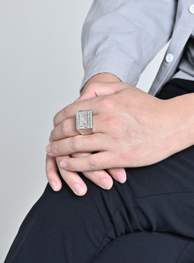 时尚钛钢戒指欧美嘻哈HIPHOP最后的晚餐戒指镶钻方形钛钢戒指指环