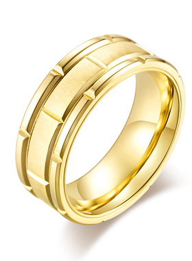 时尚钛钢戒指 时尚简约拉丝组合长方格钛钢戒指指环