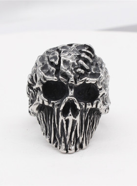 时尚钛钢男款戒指 欧美个性复古木乃伊骷髅头钛钢戒指男款指