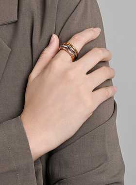 时尚钛钢戒指 欧美2mm三层堆叠可分戴多环戒指 食指钛钢戒指指环