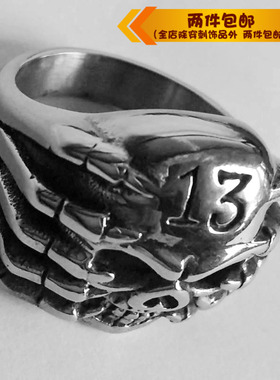 欧美风幸运数字骷髅头钛钢戒指