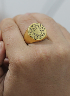 时尚钛钢戒指欧美22MM圆形激光镭射刻迷宫文字图案钛钢戒指指环