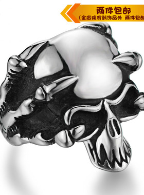 朋克风鬼头鹰爪钛钢戒指