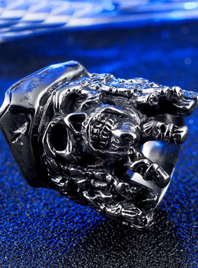 时尚钛钢男款戒指 加勒比海盗杰克头像戒指 骷髅头戒指潮男指环