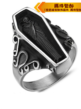 时尚钛钢戒指 棺材钛钢戒指 吸血鬼戒指 男款戒指指环