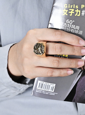 时尚钛钢戒指 复古做旧狼头钛钢戒指指环 多边形钛钢戒指