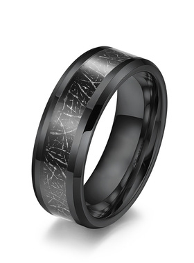 时尚男女戒指 468毫米黑色钨钢镶嵌冰丝情侣对戒防剐蹭钨金戒指