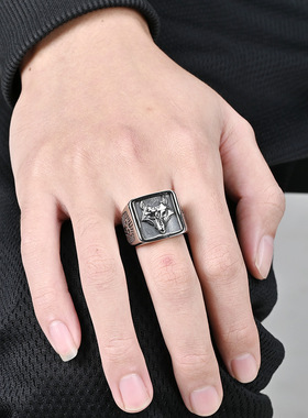 时尚钛钢戒指 北欧维京狼头戒指 三角永恒结文化符号钛钢戒指指环