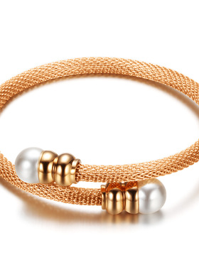 时尚风仿珍珠钛钢手环