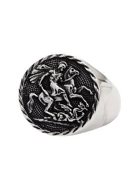 时尚钛钢男款戒指 欧美复古中世纪骑士战马盾牌霸气钛钢戒指指环