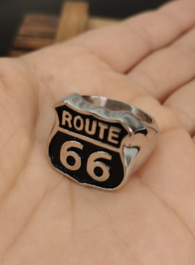 时尚钛钢戒指 欧美时尚创意66号公路钛钢戒指 男款戒指指环