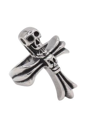 时尚钛钢男款戒指 欧美骷髅十字架戒指 骷髅头十字架钛钢戒指指环