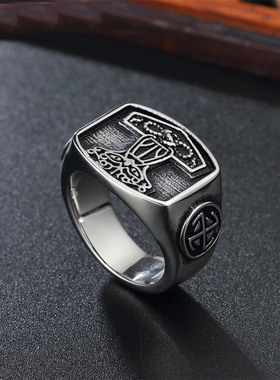 时尚风复古维京人男士钛钢戒指