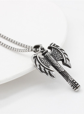 时尚钛钢项链  欧美朋克复古雷神之斧头霸气吊坠男士钛钢项链