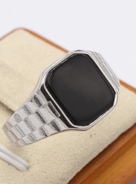 时尚钛钢男款戒指 欧美复古时尚简约冷淡风方形贝壳钛钢戒指指环