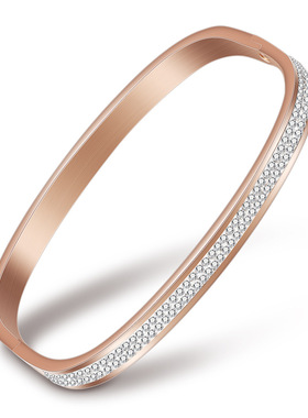 时尚风钛钢镶钻方形手环