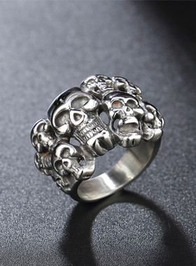 欧美风双层鬼头钛钢戒指