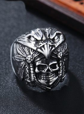 欧美风鹰头印第安男士钛钢戒指