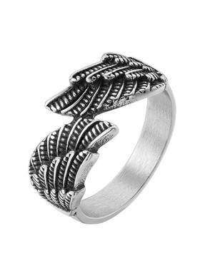 时尚钛钢男式戒指 欧美个性复古天使翅膀羽毛钛钢男款戒指指环