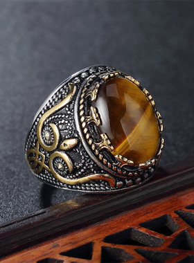 欧美风花纹图腾宝石男士钛钢戒指