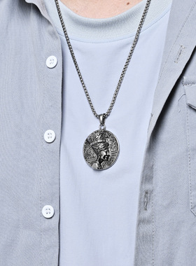 时尚钛钢项链 Nefertiti古埃及奈费尔提蒂壁画像圆牌图文钛钢项链