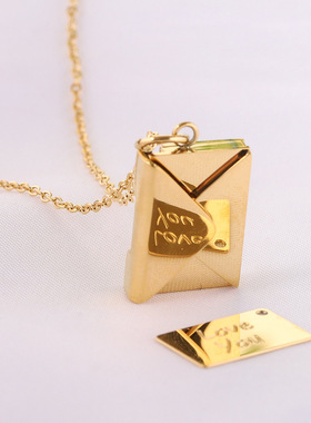 时尚钛钢项链信封可打开LOVEYOU表白项链信封锁骨链百搭钛钢项链