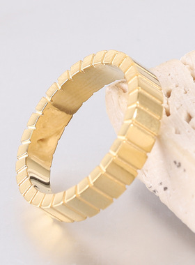 时尚钛钢戒指 简约光面ins几何戒指 简约条纹方格钛钢戒指指环