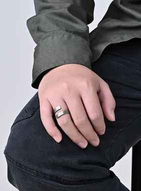 时尚钛钢戒指 复古北欧海盗维京文字开口钛钢戒指指环