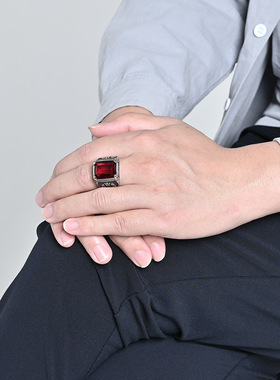 时尚钛钢戒指 欧美郁金香镶嵌玻璃仿宝石戒指 方形钛钢戒指指环