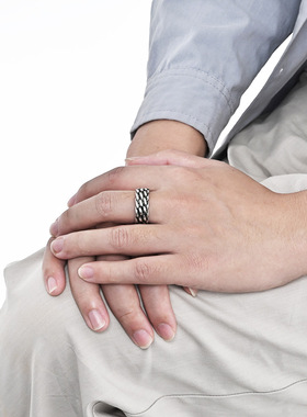 时尚钛钢戒指 ins法式复古法式线条编织简约钛钢戒指指环