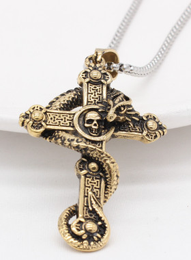 时尚钛钢项链 欧美复古龙十字架钛钢吊坠骷髅十字架男士钛钢项链