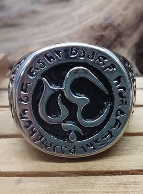 时尚钛钢男款戒指欧美圆形朋克铸造图腾花纹嘻哈男式钛钢戒指指环