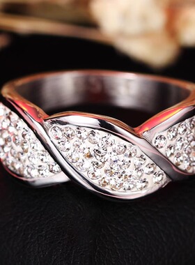 时尚钛钢戒指 欧美潮流几何麻花扭曲10MM镶钻钛钢戒指指环