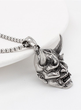 时尚钛钢项链  欧美个性复古朋克般若骷髅头吊坠面具男士钛钢项链