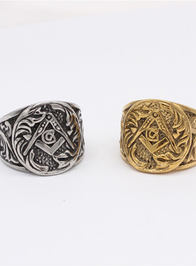 时尚钛钢男式戒指  欧美个性复古三角G钛钢戒指指环